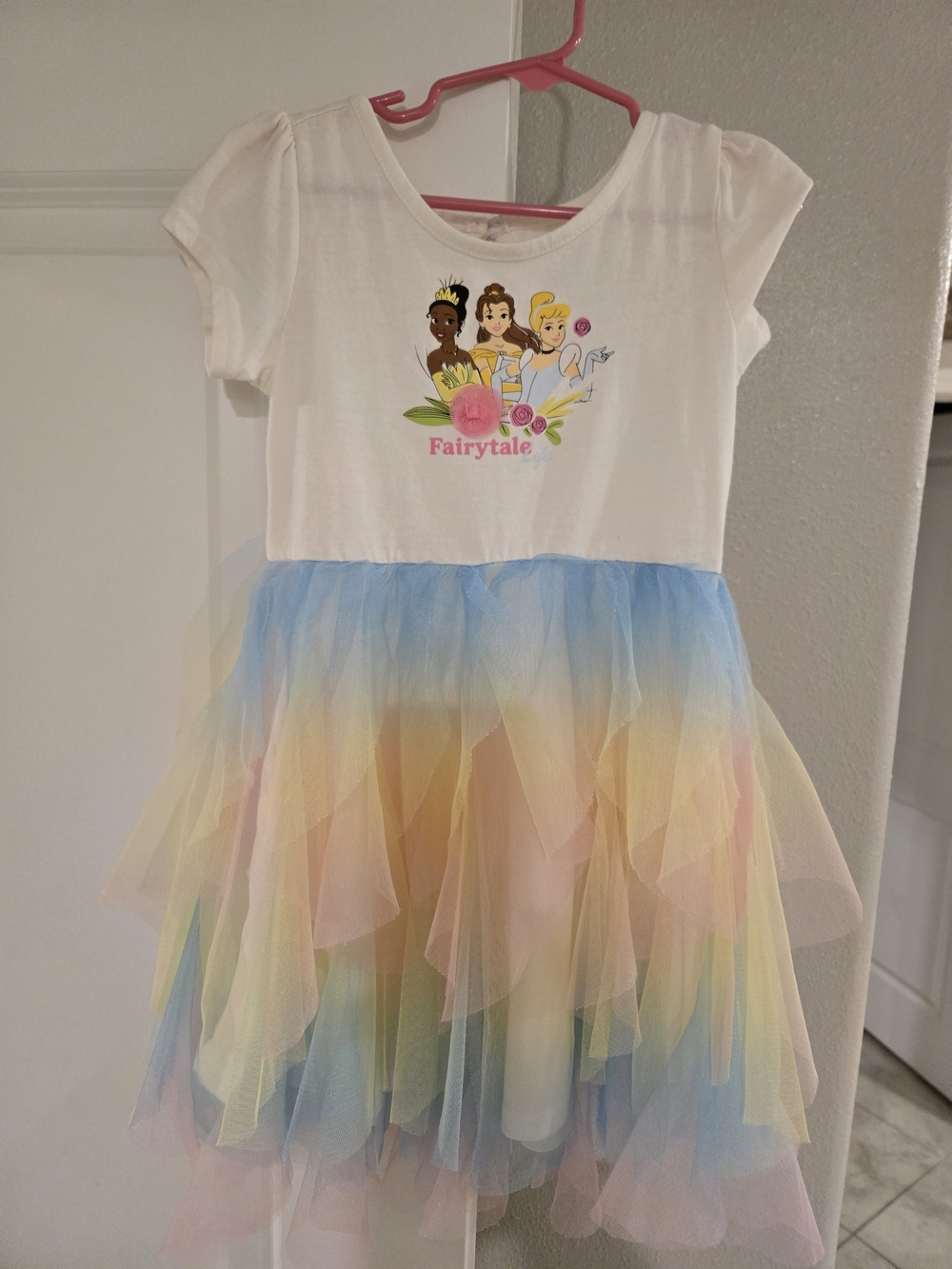Disney Girls Size 5 White Top Rainbow Tulle Fairytale Dress
